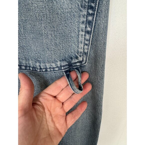 Zara Med Blue 100% Cotton Denim Cargo Wide Leg Button Jogger Cuff Jeans Size 10 - Picture 13 of 17